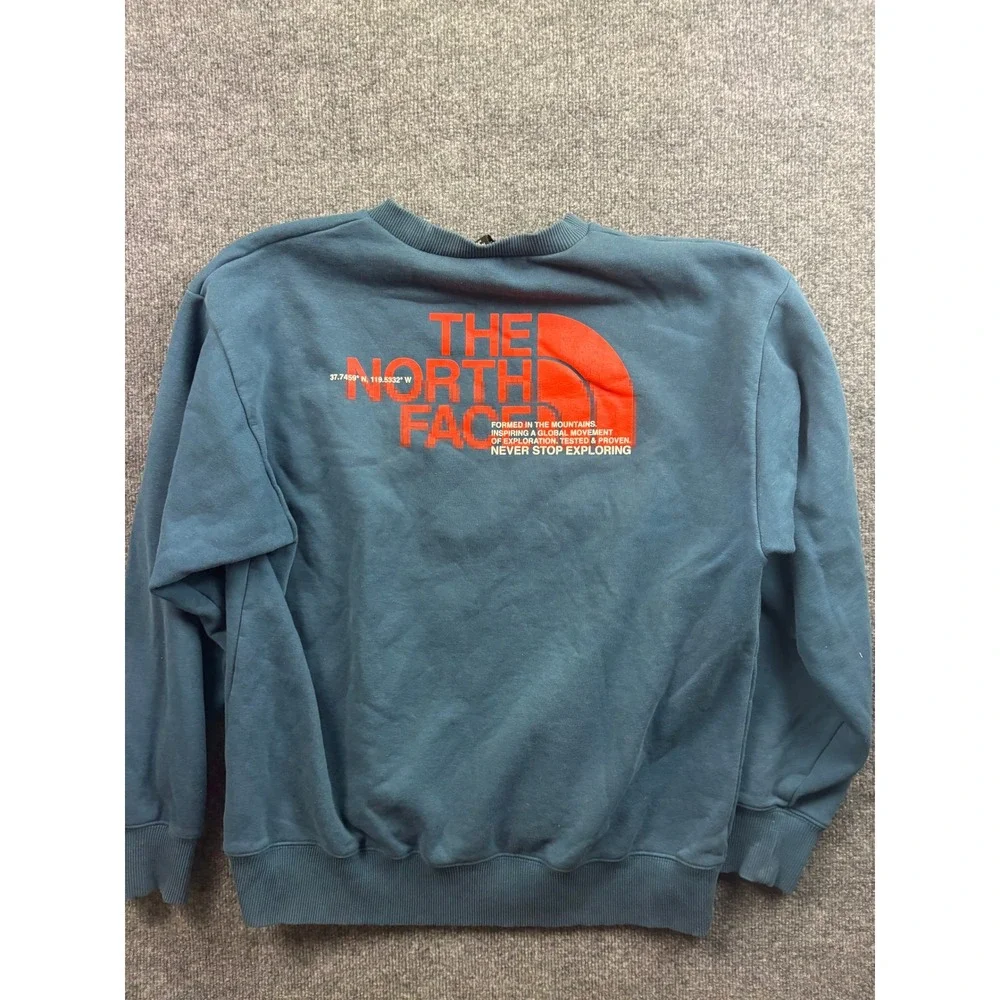 The North Face Sweatshirt Mens Medium Teal Blue Orange Logo Graphic Pullover